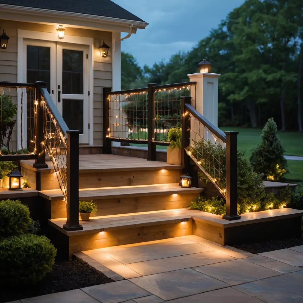 Rope Lights Wrapped Around Railings