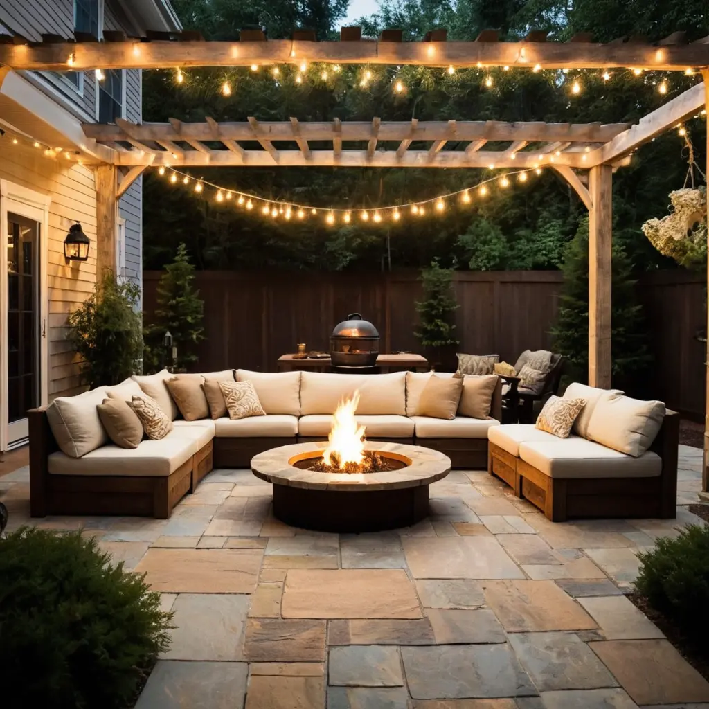 Rustic Stone Patio with a Fire Pit