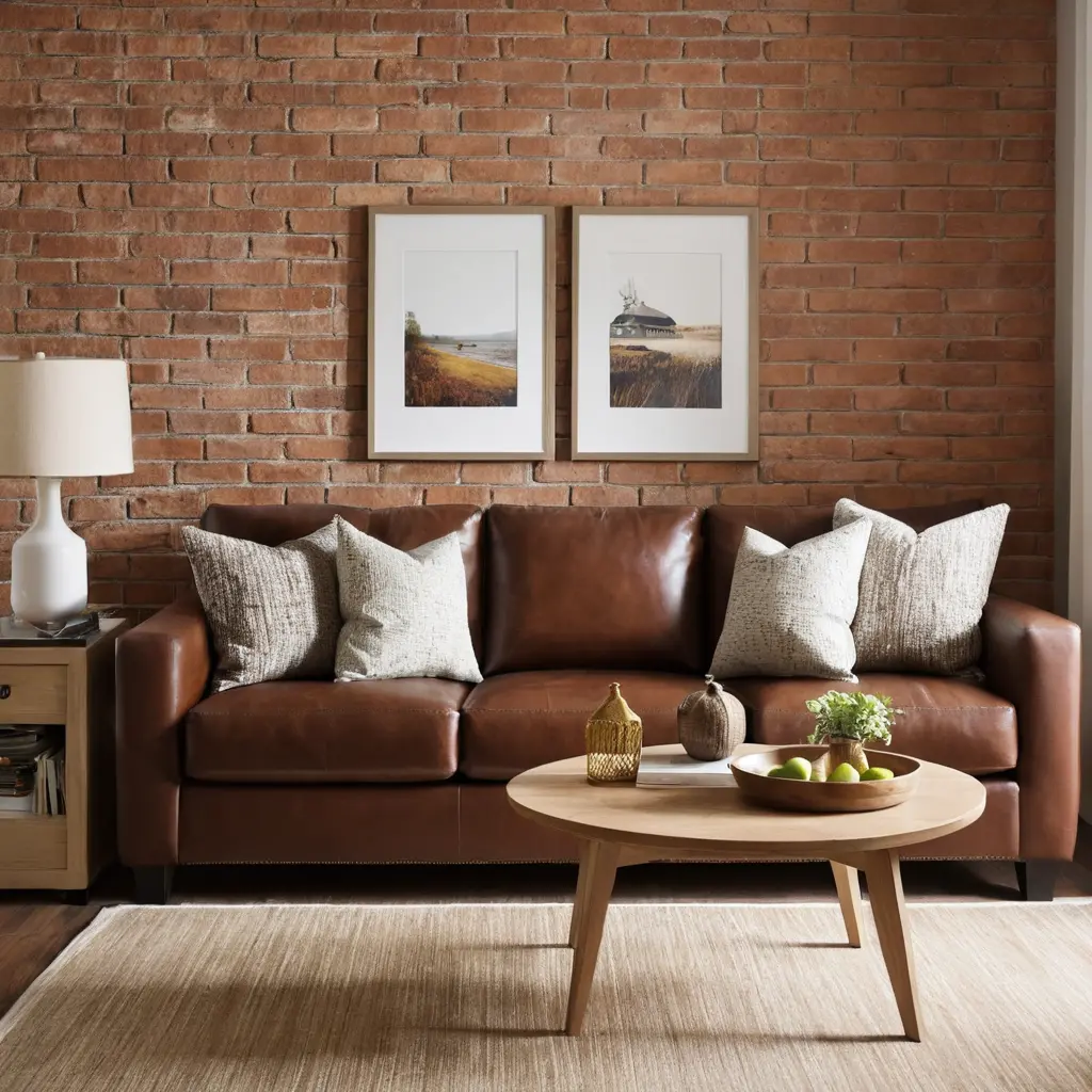 Textured Accent Wall with Brown Sofa