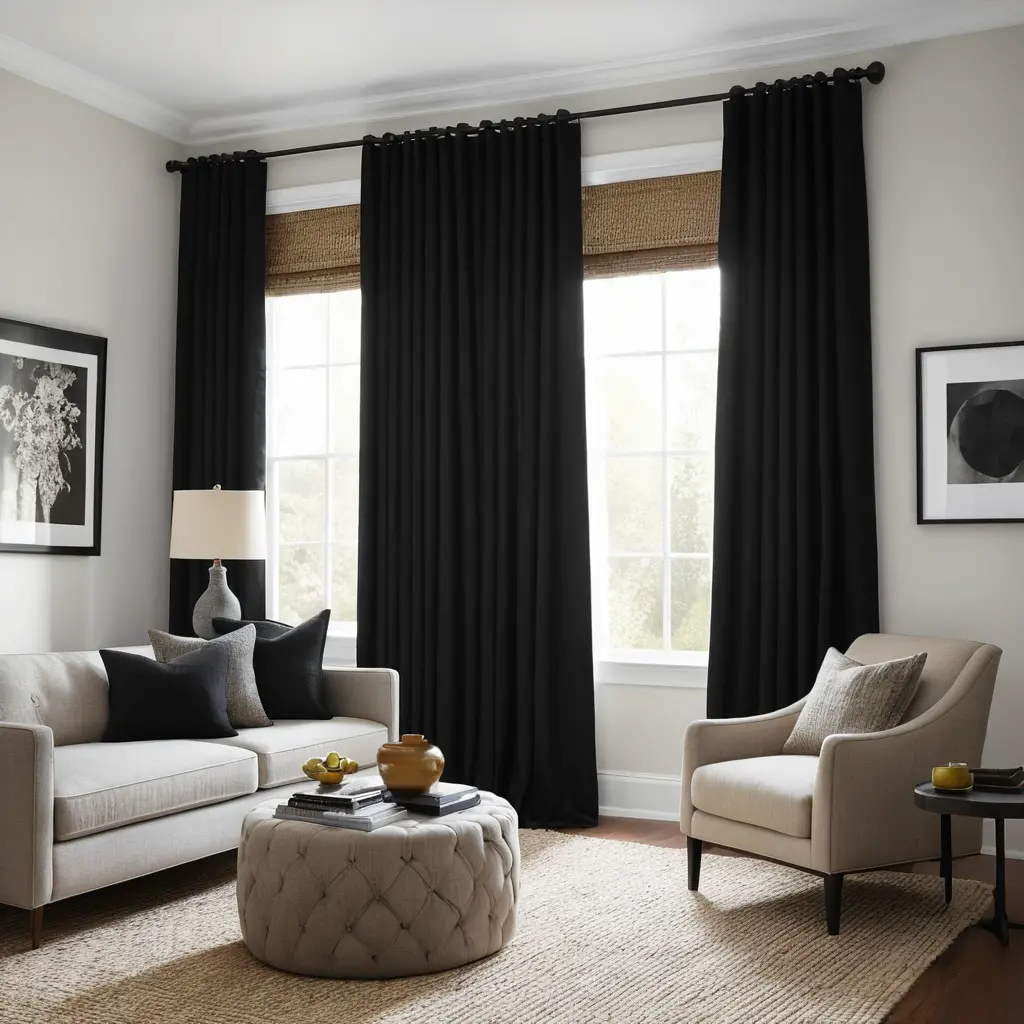 Textured Black Curtains for Added Drama