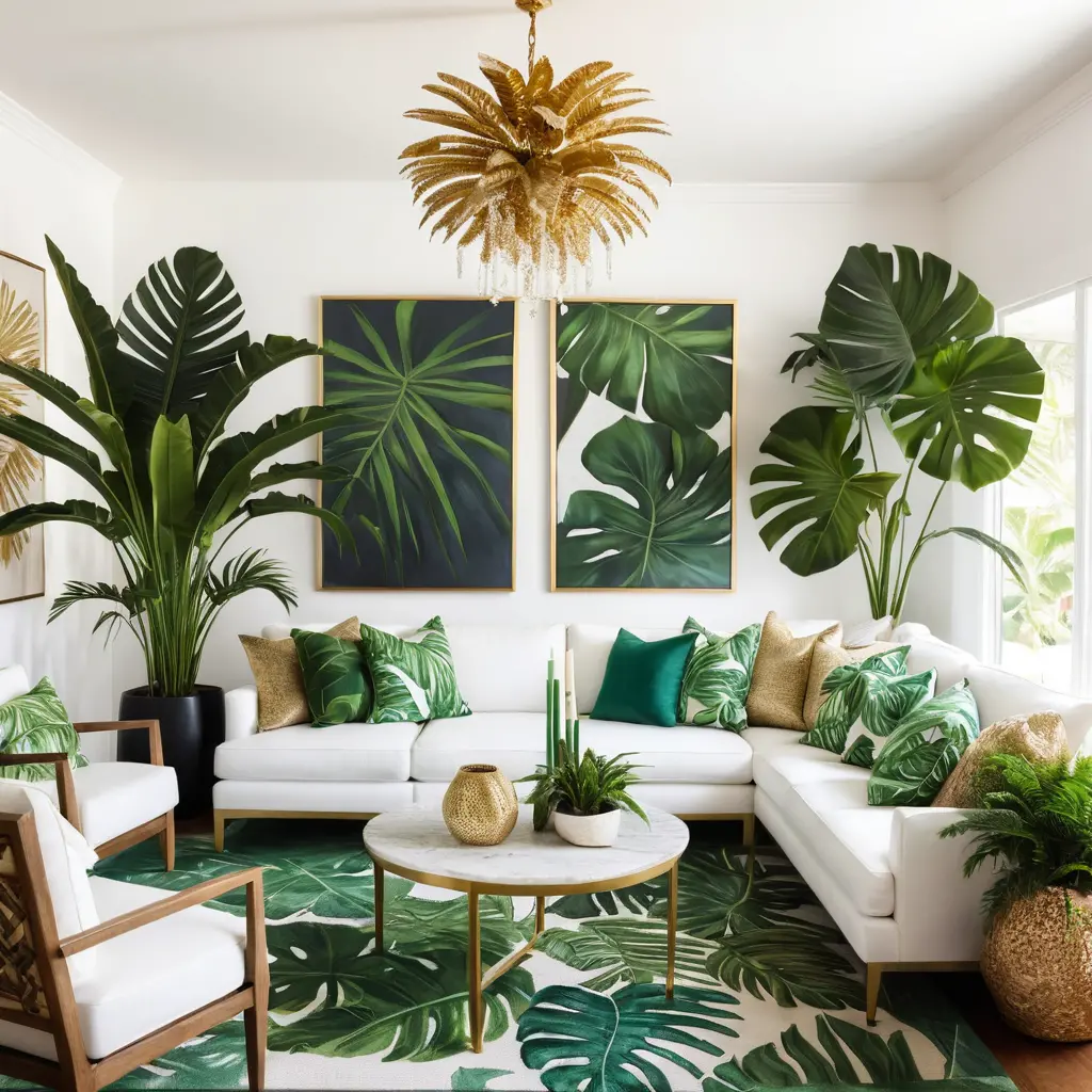 Tropical Glam with White Couch