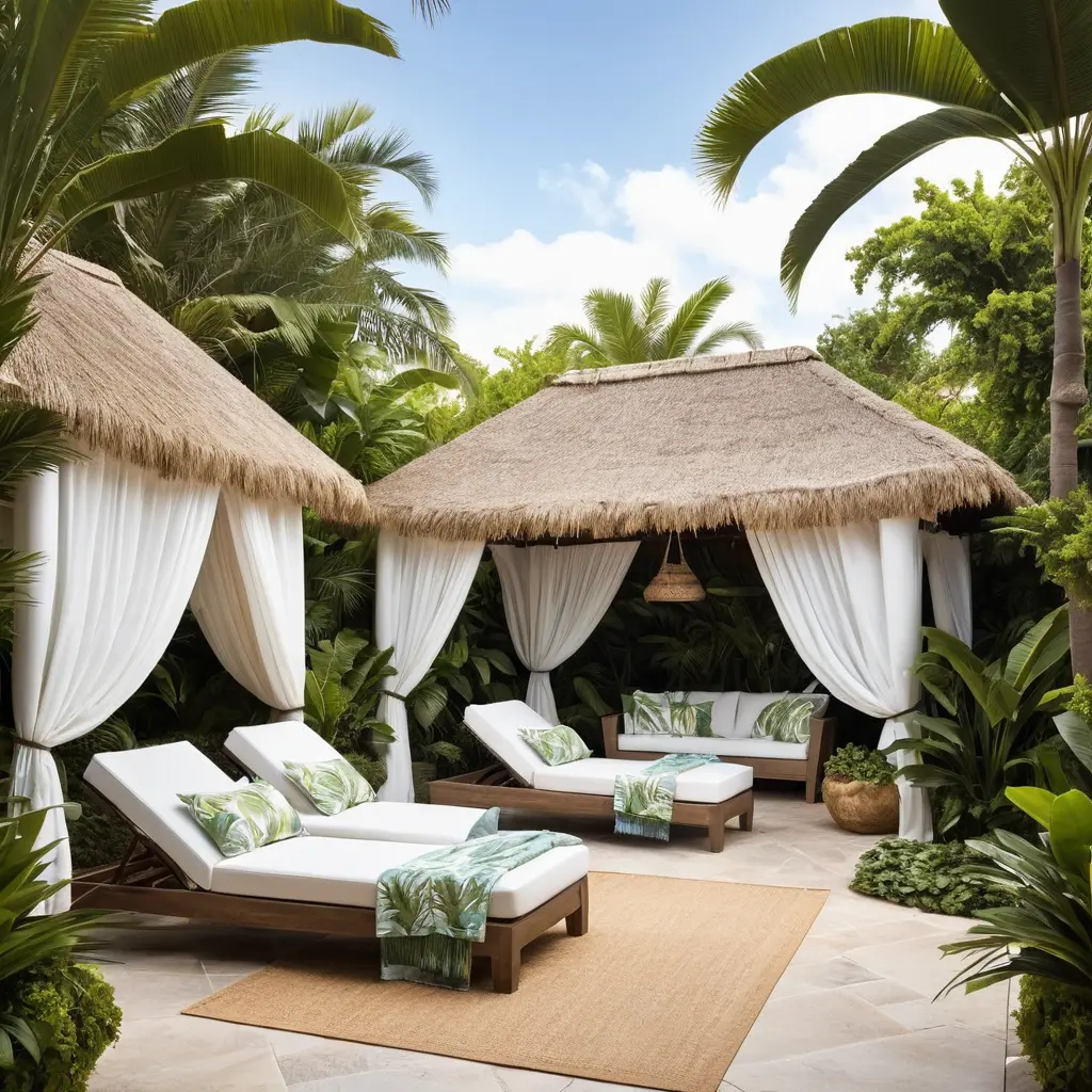 Tropical Resort-Style Patio with a Poolside Cabana