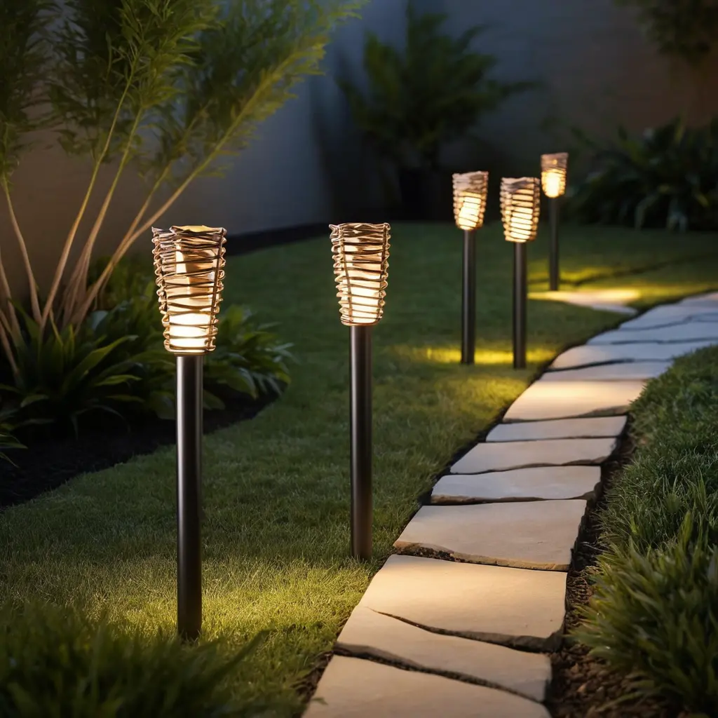 Twisted Metal Pathway Lights for an Artistic Statement