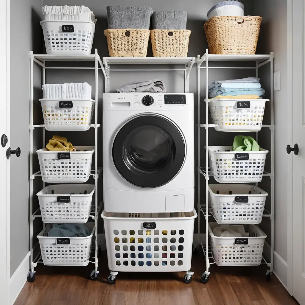 Use a Laundry Room Cart with Multiple Baskets