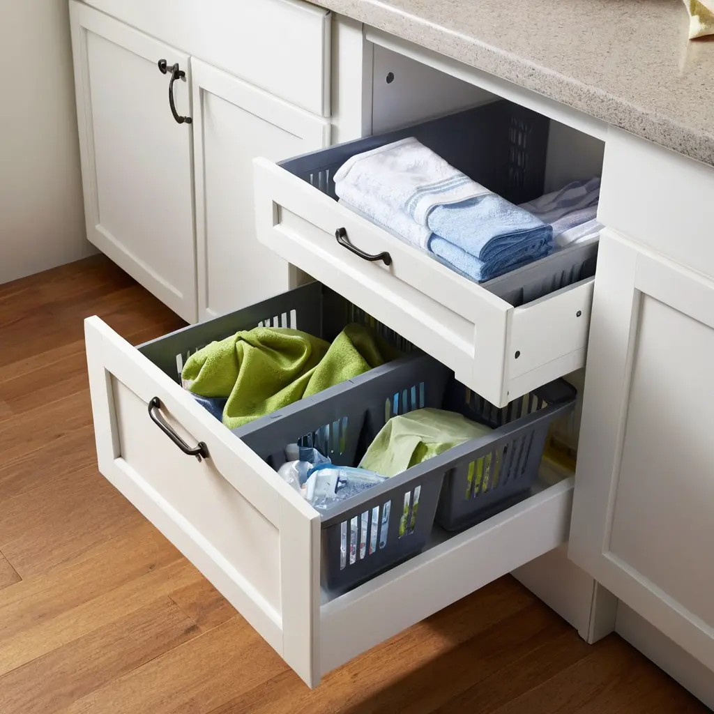 Use a Sliding Drawer for Laundry Supplies