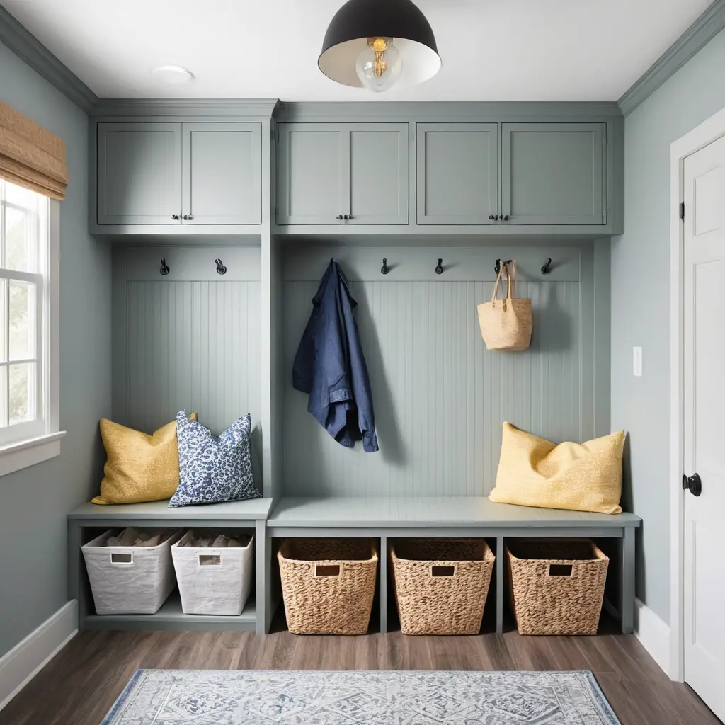 Utilize a Laundry Room Bench for Seating and Storage