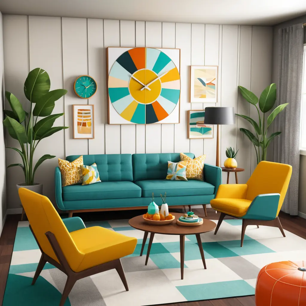 Vibrant Mid-Century Modern Living Room