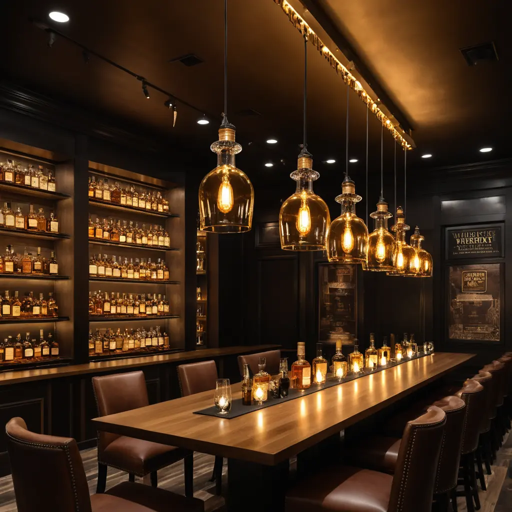 Whisky Lounge with Custom Lighting Fixtures