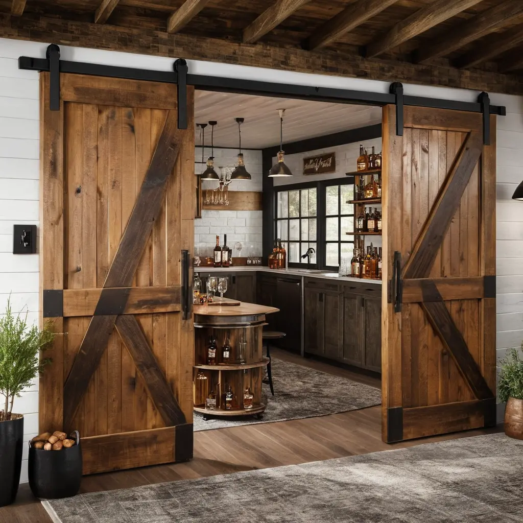 Whisky Lounge with a Rustic Barn Door