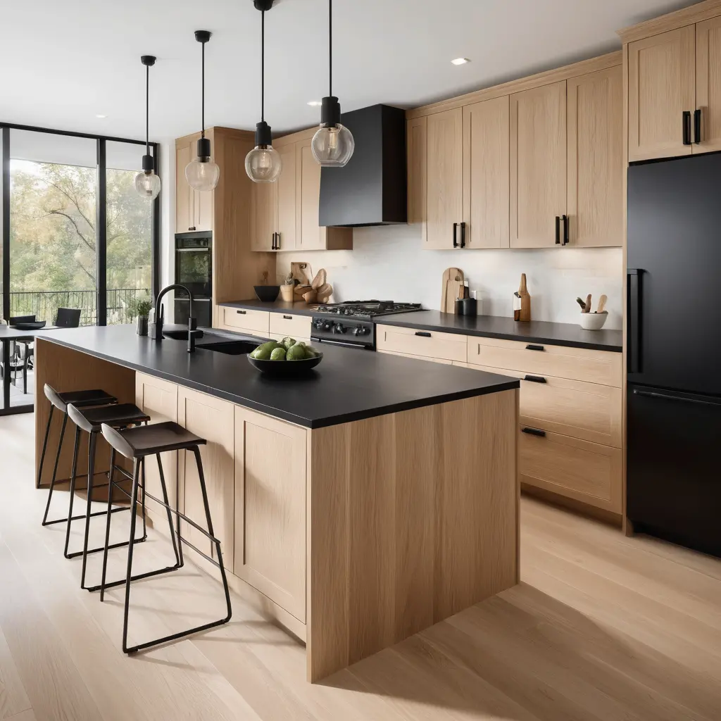 White Oak Cabinets with Black Accents for a Bold, Modern Look