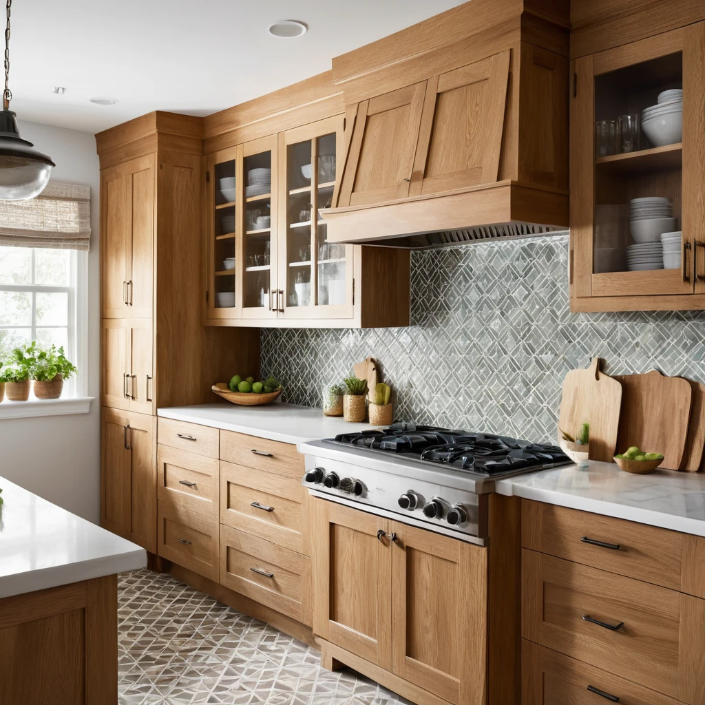 White Oak Cabinets with Bold Tile Patterns for a Dynamic Kitchen Design