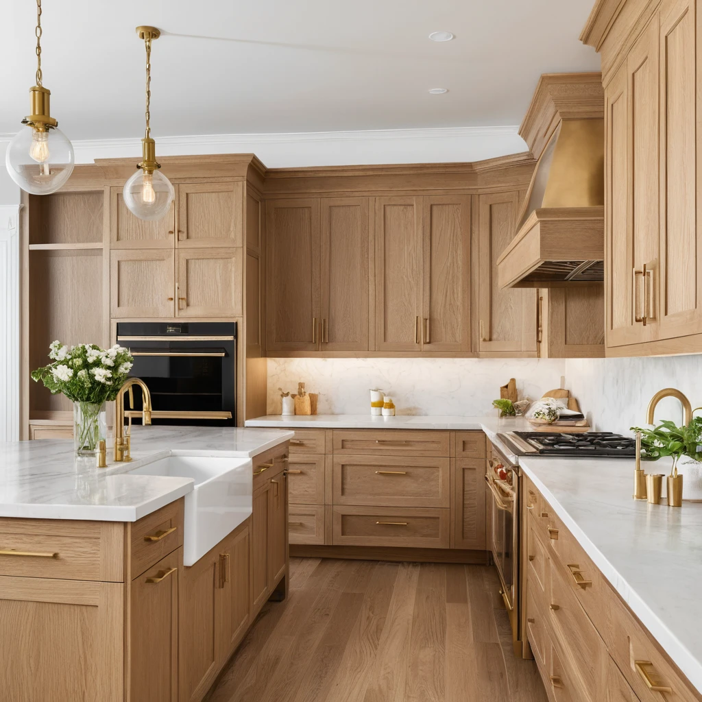 White Oak Cabinets with Brass Hardware for an Elegant Touch