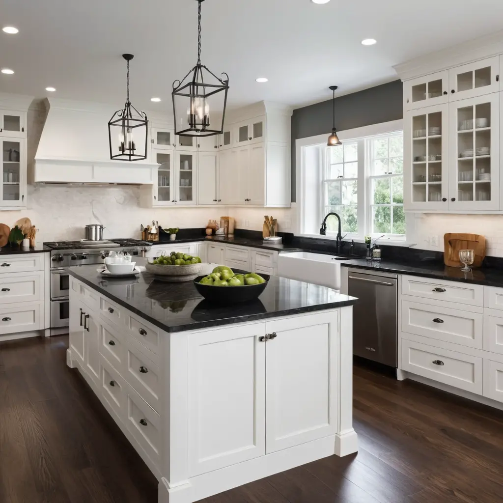 White Oak Cabinets with Contrasting Dark Counters for Dramatic Flair