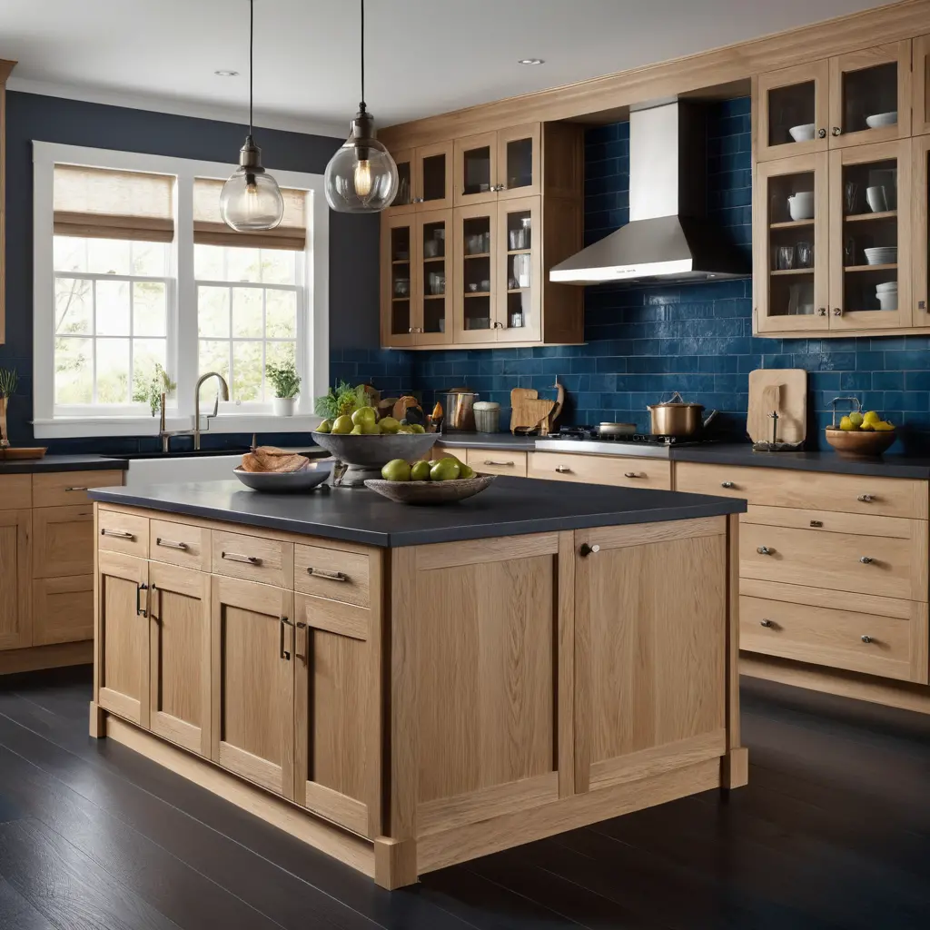 White Oak Cabinets with Dark Accents for Contrast and Depth