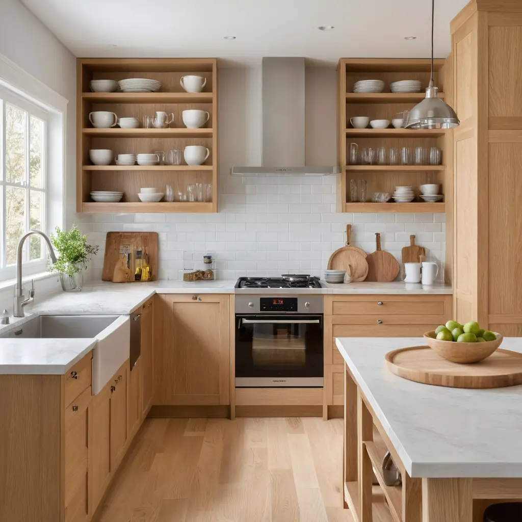 White Oak Cabinets with Open Concept Layout for a Spacious Feel