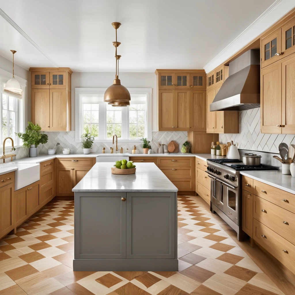 White Oak Cabinets with Patterned Floors for a Unique, Playful Design