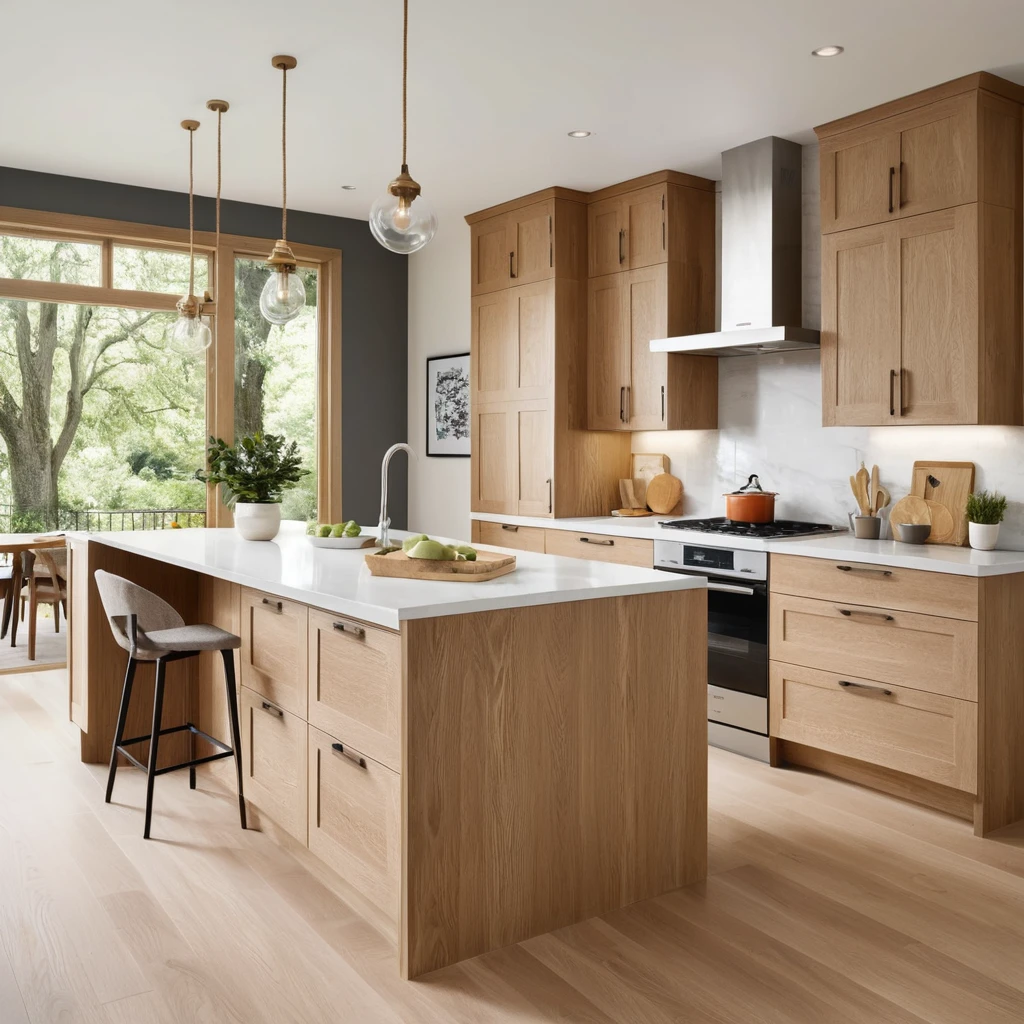 White Oak Cabinets with Quartz Countertops for a Clean, Modern Look