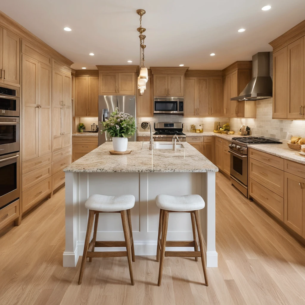 White Oak Cabinets with Soft Beige Walls for a Warm and Inviting Kitchen