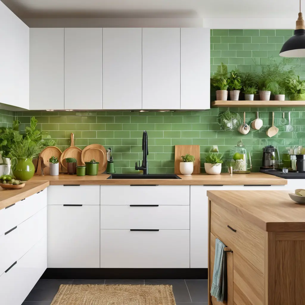 White Oak Cabinets with a Pop of Green for a Fresh, Nature-Inspired Look