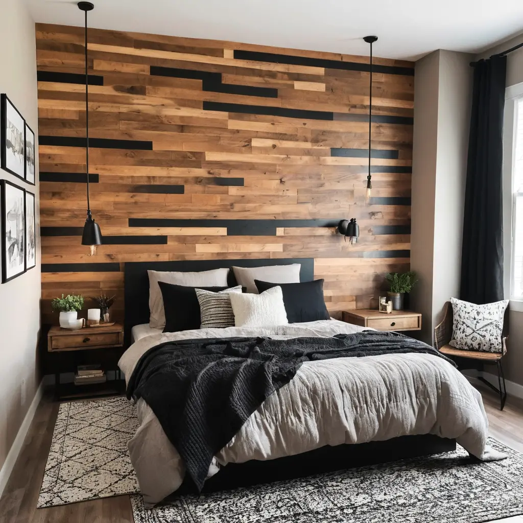 Wood and Metal Combination Headboard Wall