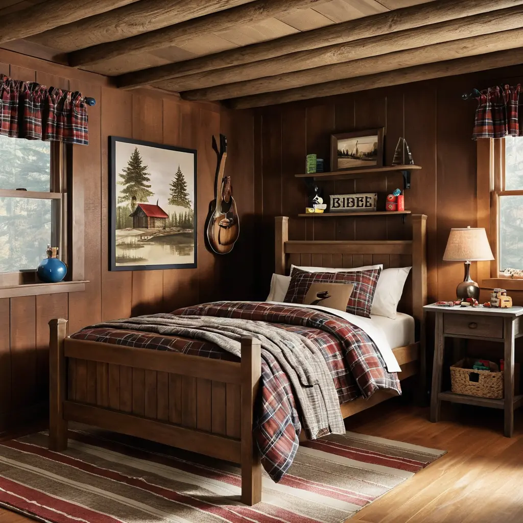 Wooden Cabin-Inspired Bedroom