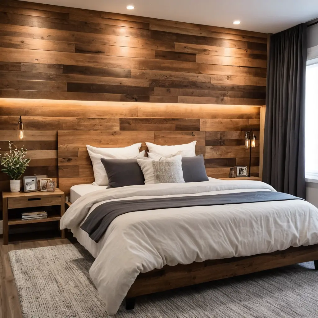 Wooden Panel Headboard Wall