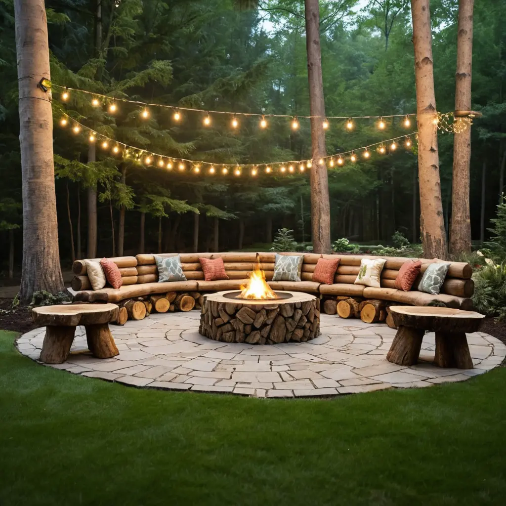 Woodland Patio with Log Seating