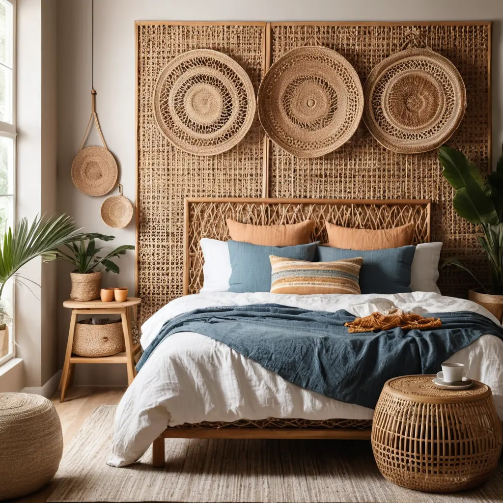 Woven Rattan Headboard Wall