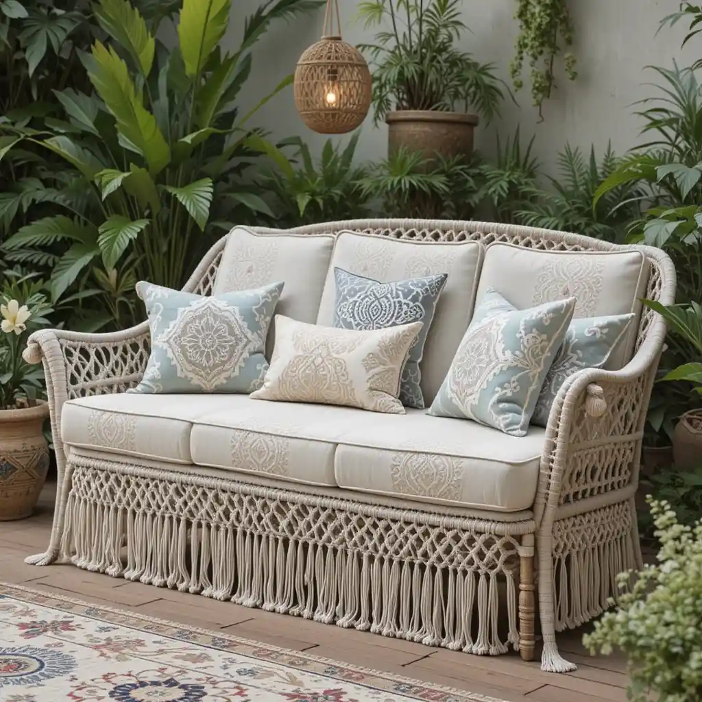 Bohemian-Style Sofa with Macramé Detailing