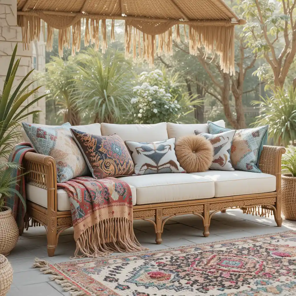 Boho-Chic Sofa with Fringe Details