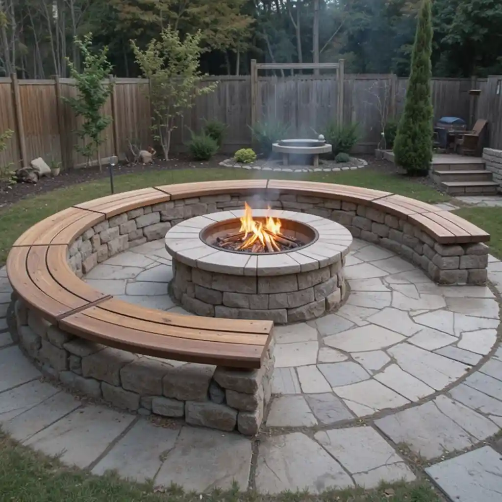 Circular Fire Pit with a Bench