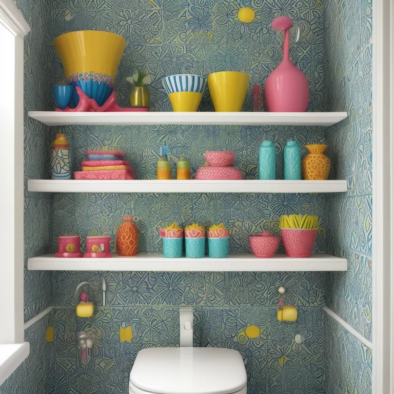 Colorful Ceramic Shelf with Patterned Tiles