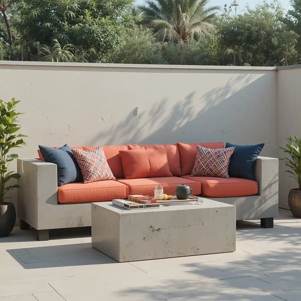 Concrete Sofa with Cushions