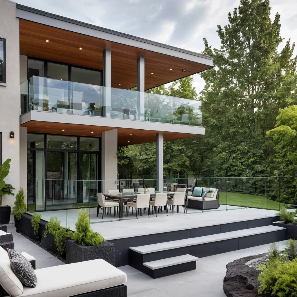 Contemporary Patio with Glass Railings