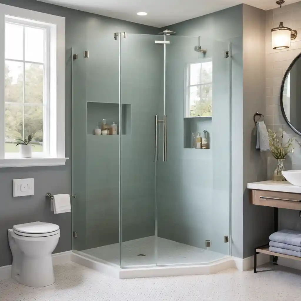 Corner Walk-In Shower with Frosted Glass