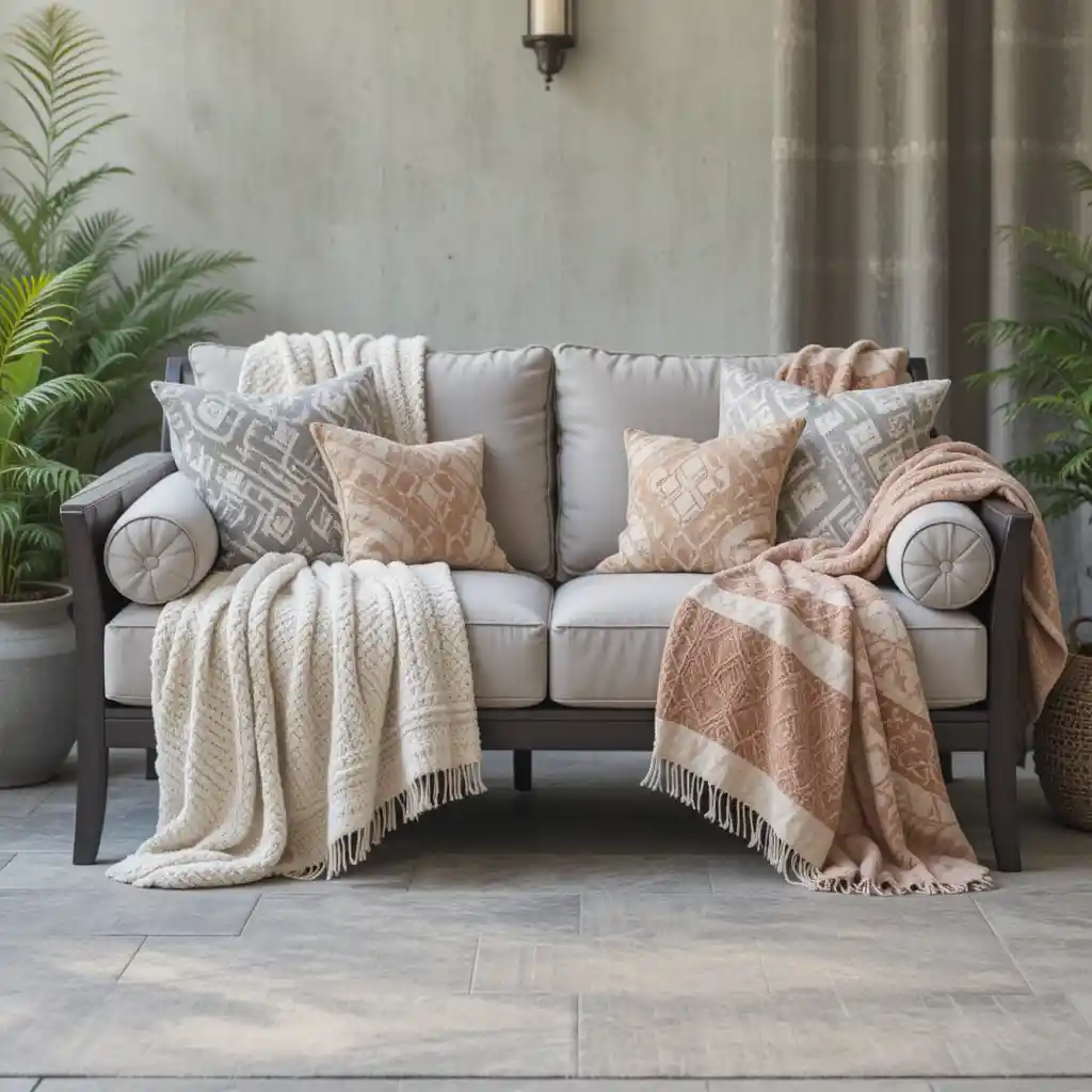 Cozy Sofa with Soft Throw Blankets