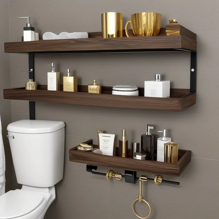 Dark Wood Shelf with Metallic Accents