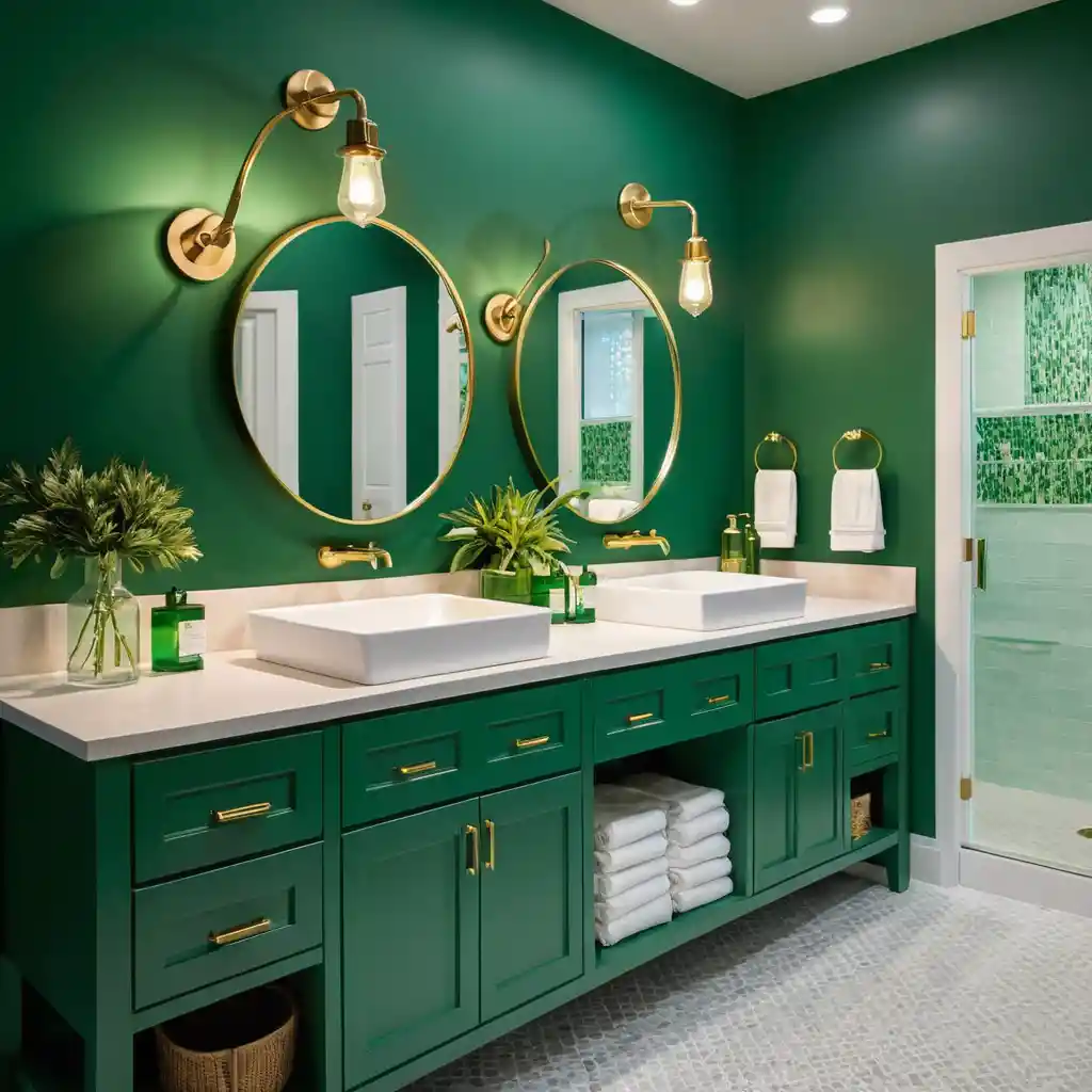 Emerald Green Accent Walls with Light Fixtures