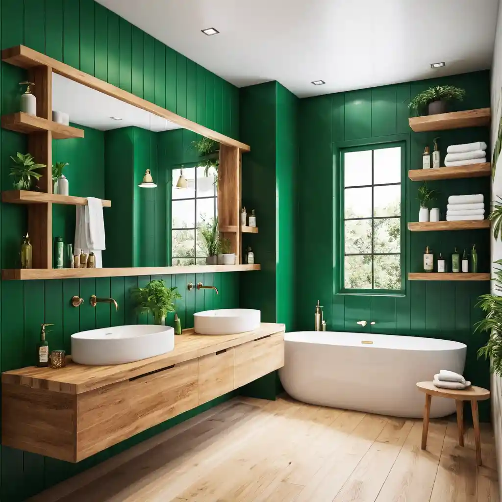 Emerald Green Bathroom with Wooden Details