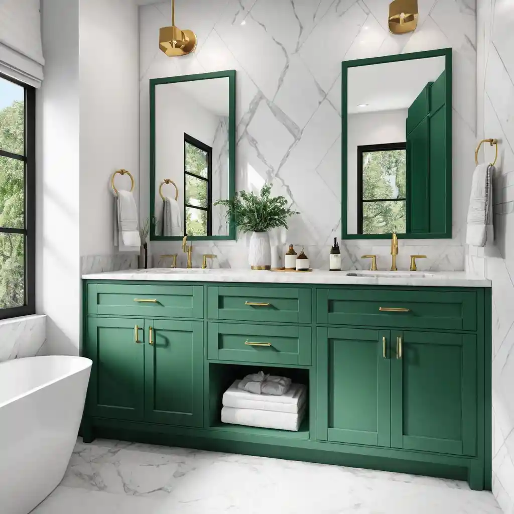 Emerald Green Cabinets with White Countertops