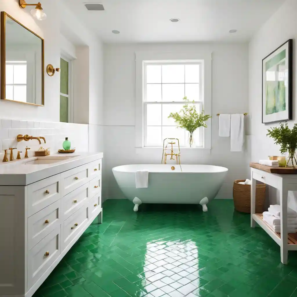 Emerald Green Floor Tiles with White Walls