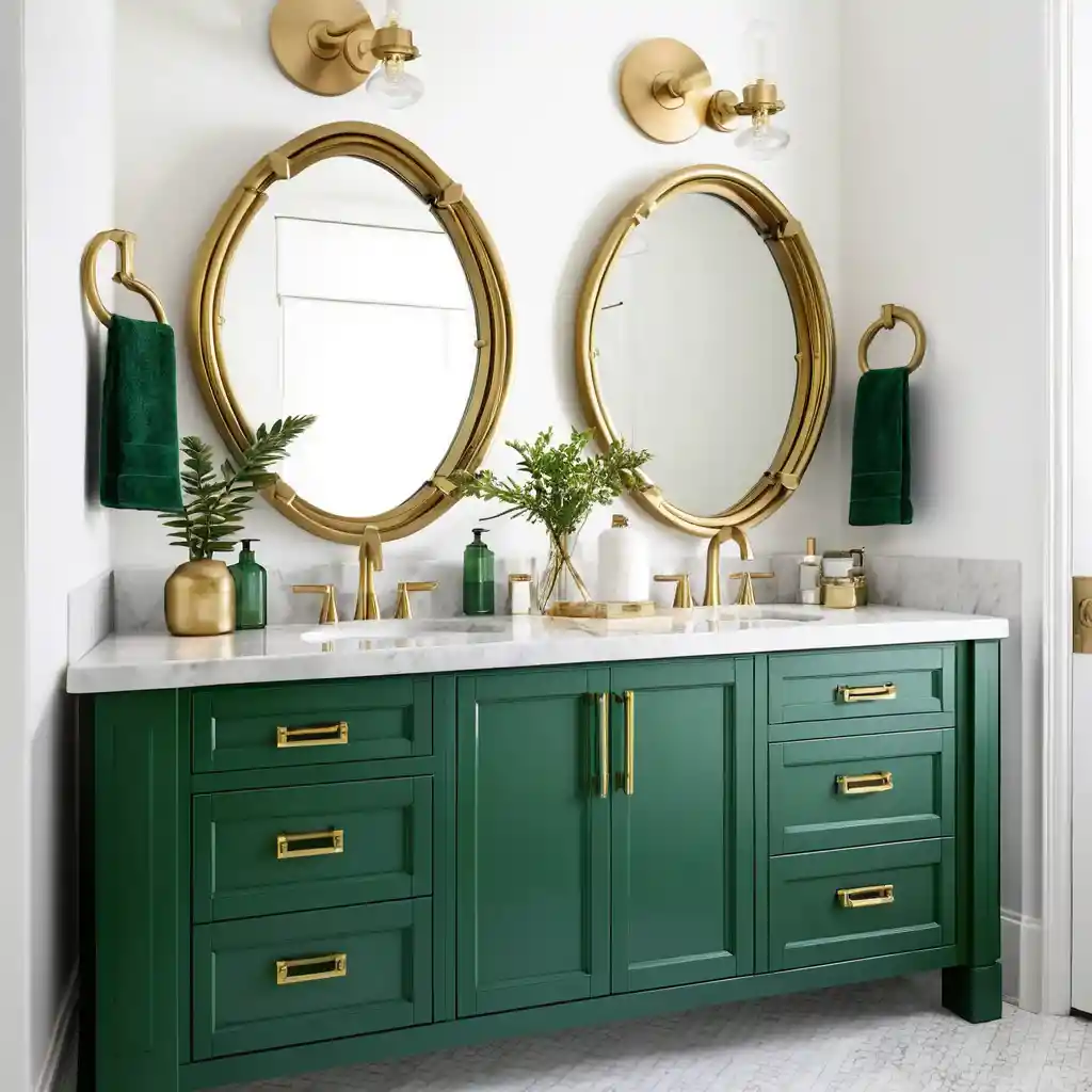 Emerald Green Vanity with Brass Hardware