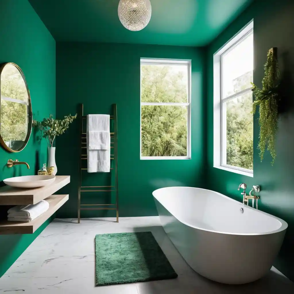 Emerald Green Wall with Floating Tub