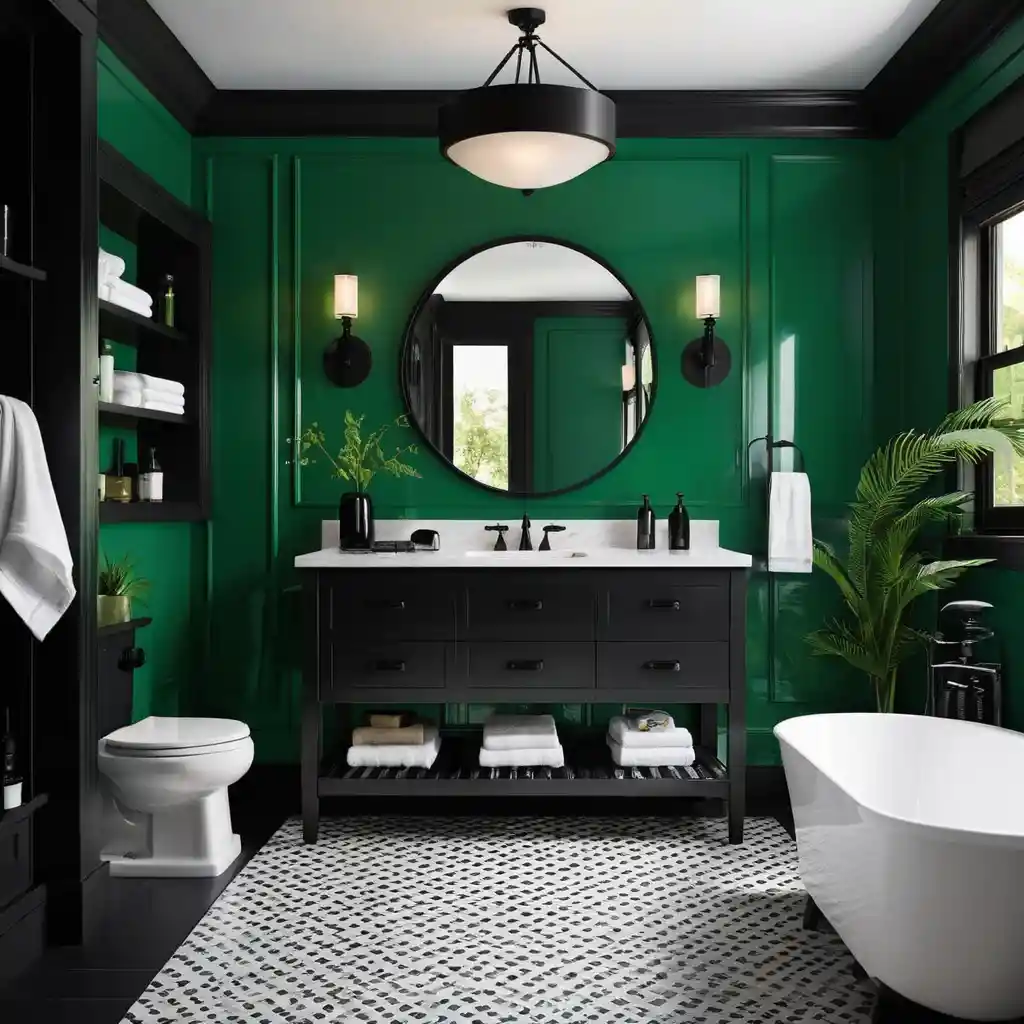 Emerald Green and Black Bathroom Palette