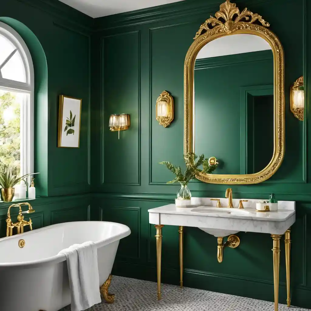 Emerald Green and Gold Trimmed Mirror