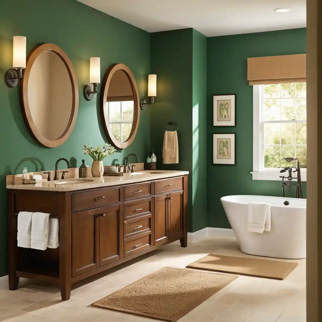 Emerald Green and Tan Bathroom Design