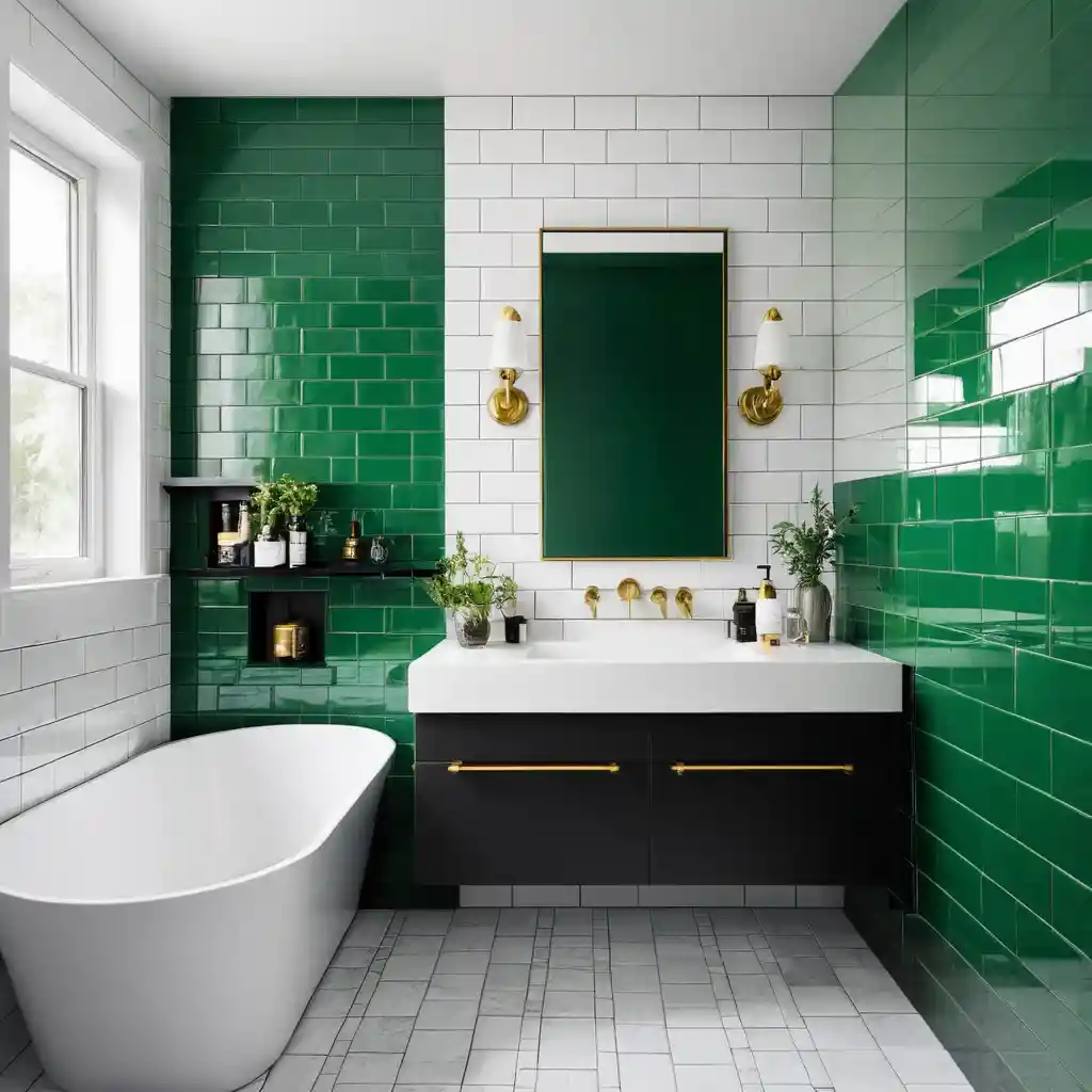 Emerald Green and White Subway Tiles