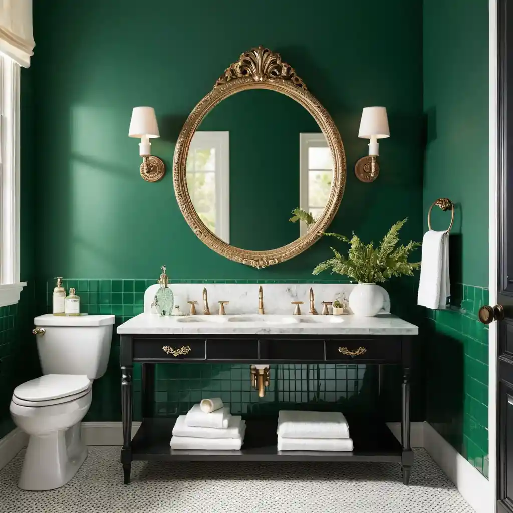 Emerald Green with Vintage-Style Mirror