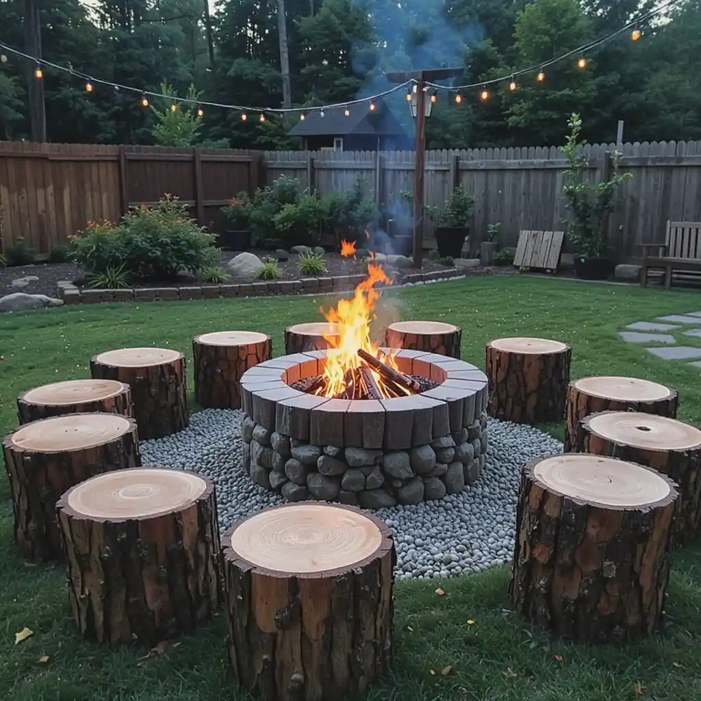 Fire Pit with Log Seating