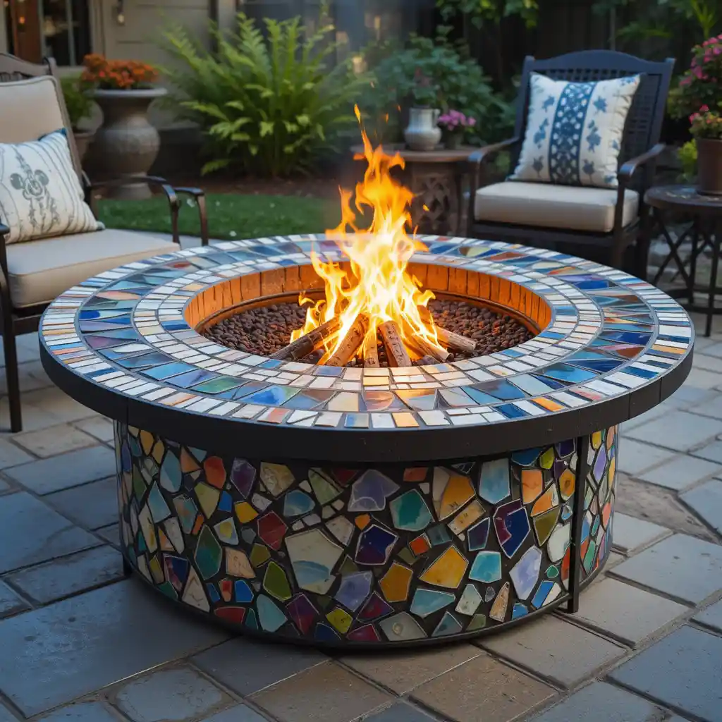 Fire Pit with Mosaic Tiles